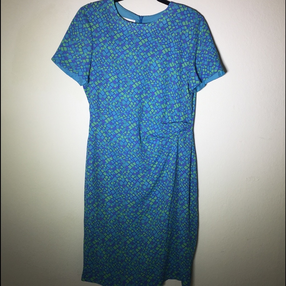 David‎ Warren Turquoise/purple/lime sheath dress 12